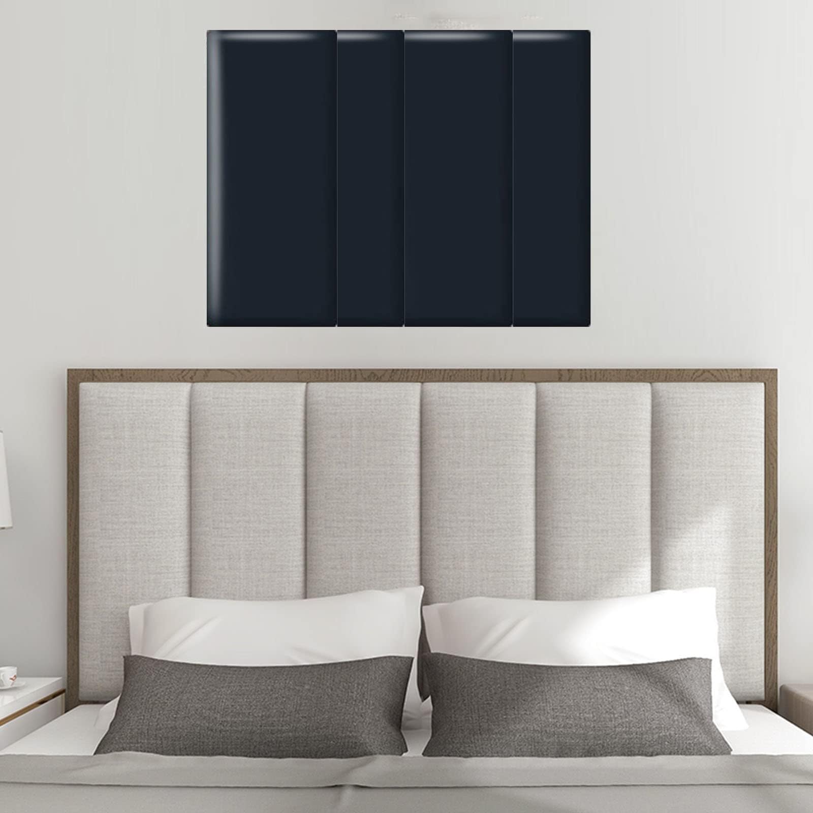 Black Leather Upholstered Headboard Wall Mounted Reading Rest Pillow for King Size Bed in Home Bedroom Hotel or Office 19.6" X 7.8" 9 Panels