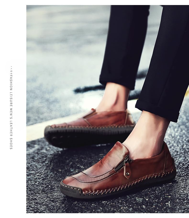 Men's Genuine Leather Breathable Flats Driving Shoes,Driving Loafers,Leather Loafers for Male Business Work Office Dress4