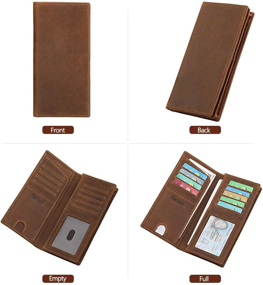 Kattee Men's Vintage Genuine Leather Long Wallet for Checkbook Credit Cards - Image 7