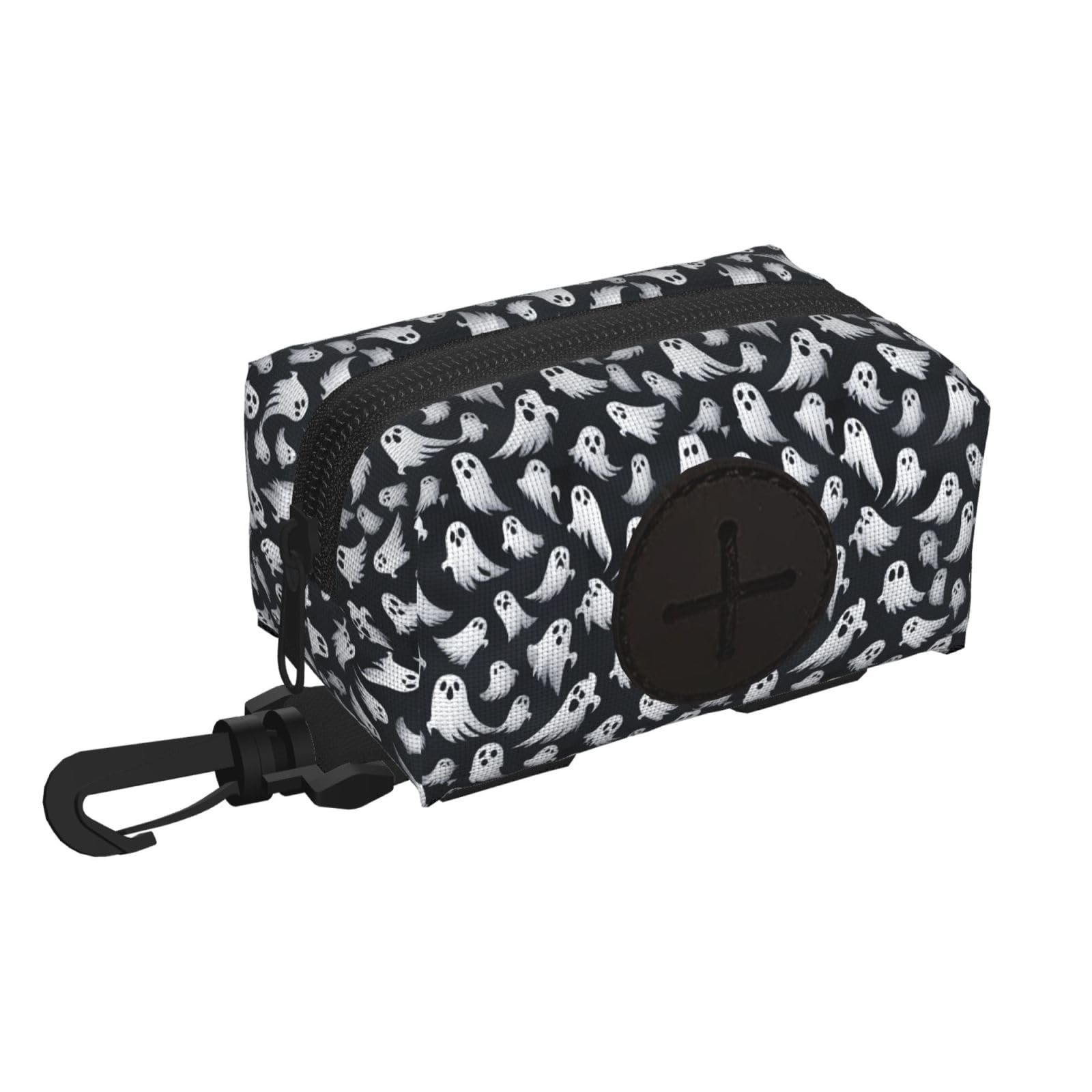 Pphgut Black Cute White Ghost Halloween Pattern 1 Print Waterproof Pet Waste Treat Bag Outdoor Walking Hiking Pouch Camping Accessory