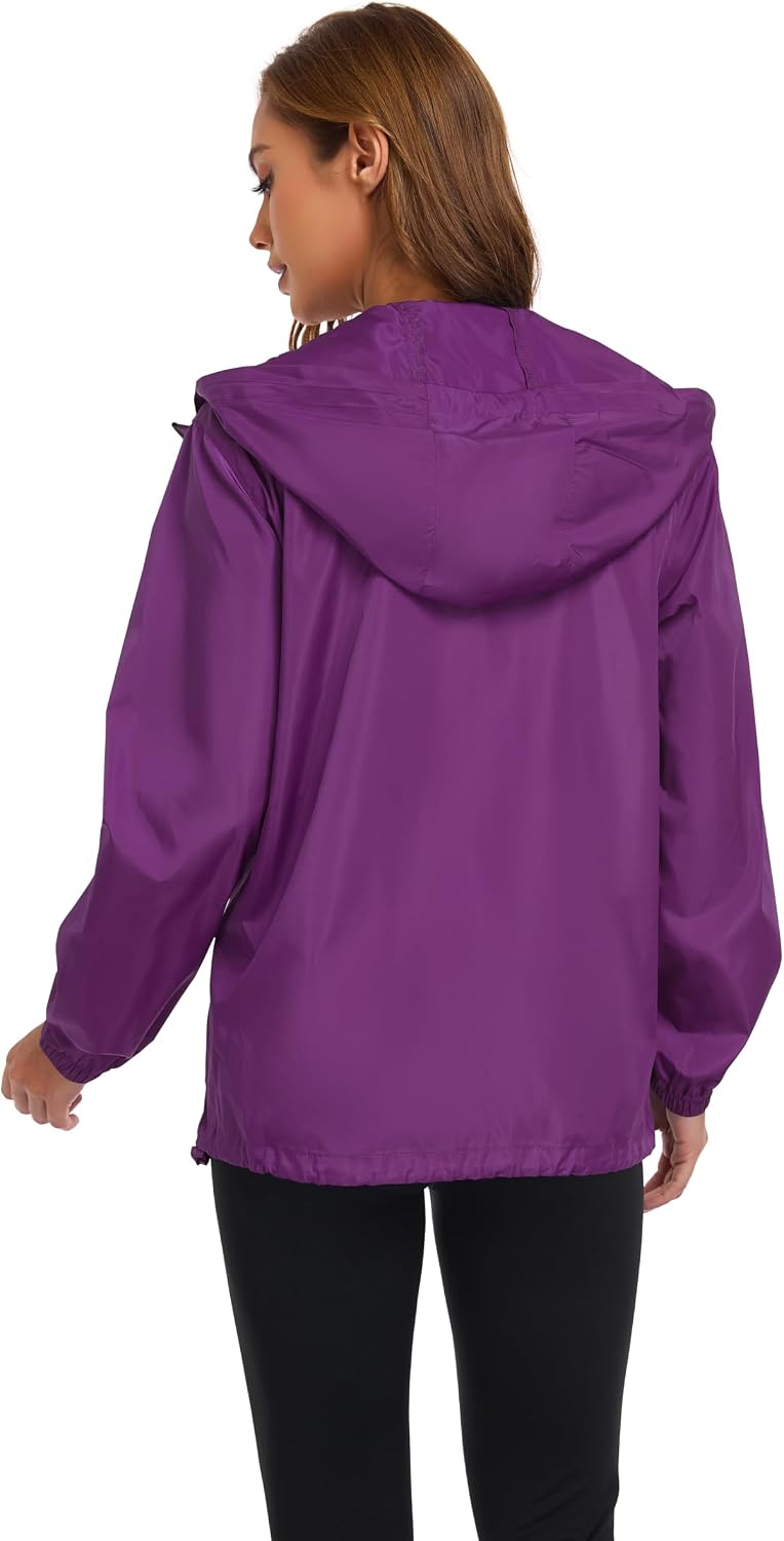 Hount Womens Waterproof Rain Jacket Lightweight High Neck Packable Hooded Raincoat Active Outdoor Windbreaker Jacket