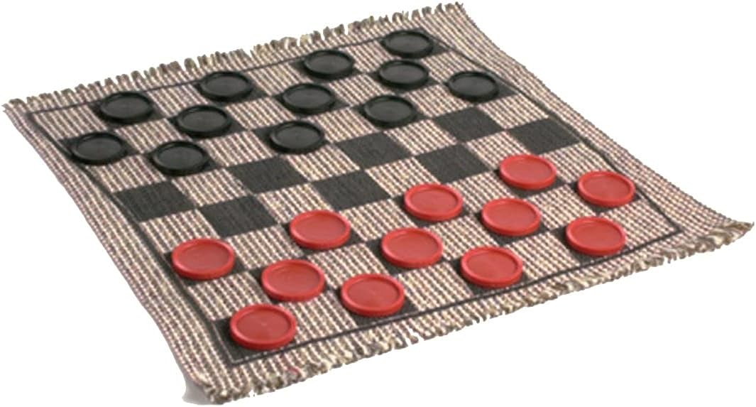 Jumbo Checkers Rug Game, 3 Inch Diameter Pieces (12 Red /12 Black), Machine Washable, The Giant Original, Classic Family Fun Kid Activity, Lightweight/Travel Friendly, Indoor/Outdoor