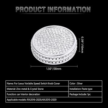 PIFOOG Bling Crystal Speed Button Sticker for Lexus RX NX RX300 RX350 NX200 NX300 ECO Push Normal Sport Car Interior Accessories Trim Silver (Speed Button Small)
