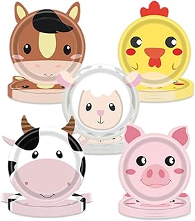 50pcs Farm Animals Tableware Barnyard Themed Dessert Plates Farm Cow Pig Sheep Cock Mule Disposable Birthday Party Supplies