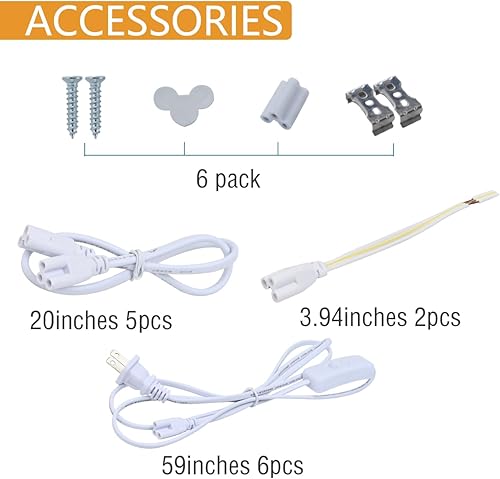 Miniatura 2 de Paquete de 6 lámparas T5 integradas individuales, cubierta transparente de luz LED enlazable de 4 pies y 20 W, luz diurna blanca de 6500 K, 2200