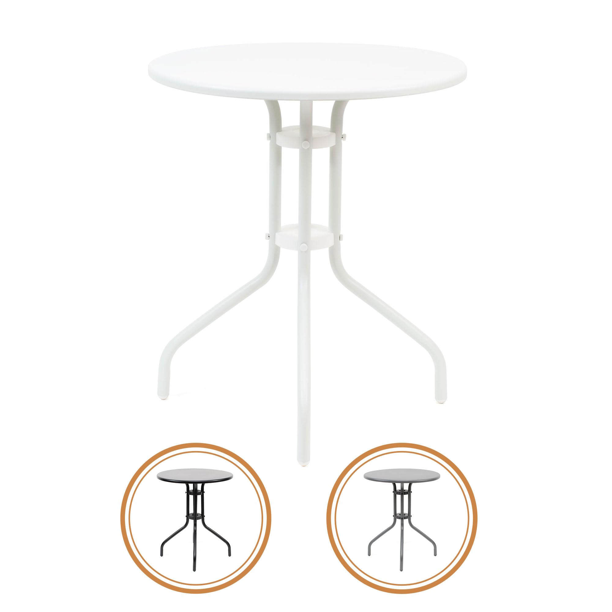 THE SECRET HOME - Mesa Redonda de Metal - Alto 70 x Diámetro 60 centímetros Color Blanco - Mesa para Interior y Exterior - Ideal para Jardín, Terraza, Patio o Balcón