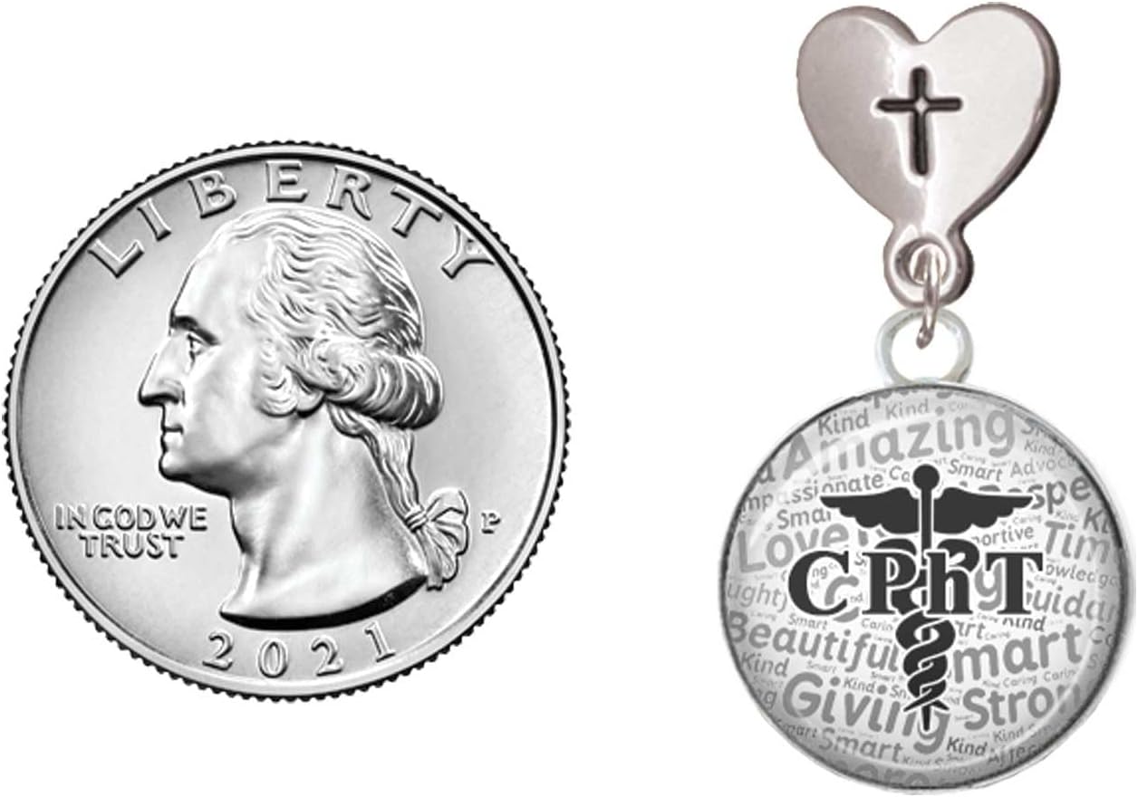Delight Jewelry Silvertone Domed CPhT Cross in Heart Post Dangle Earrings