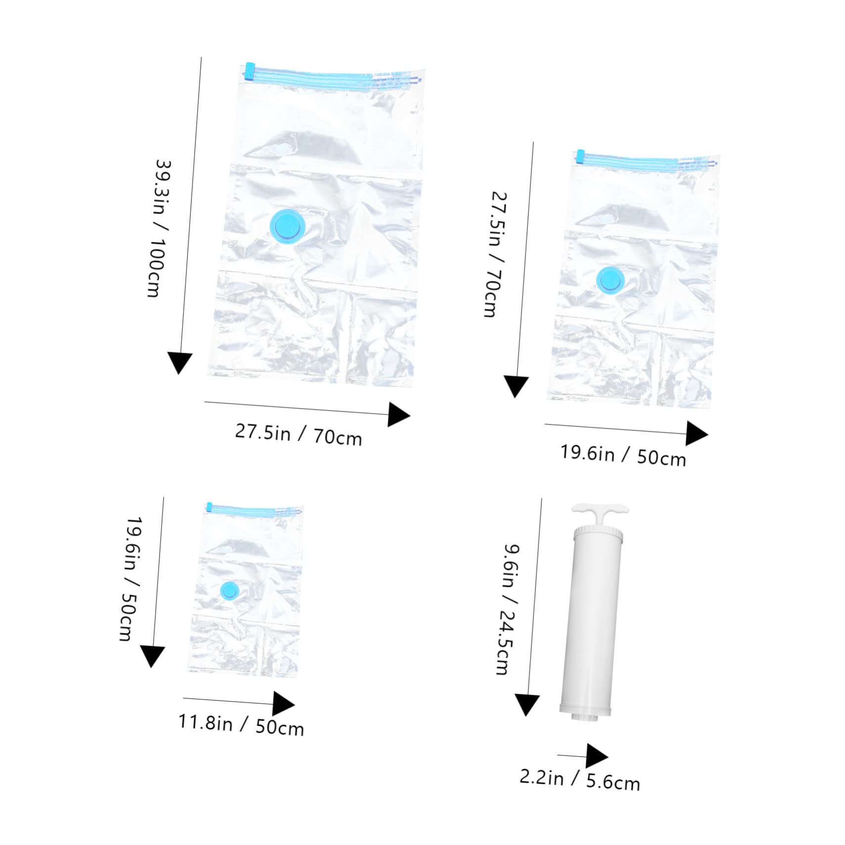 Sacchi Sottovuoto per Vestiti, 10 Pezzi, Pet Pe, Compressione | Tre Formati 30x50, 50x70, 70x100 Cm, Pompa Manuale Bianca Inclusa, Uso in Casa