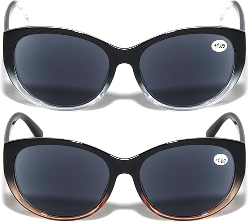 Miniatura 9 de V.W.E. 2 pares de lentes de sol de lectura para exteriores para mujer, de gran tamaño, con lente completa, leopardo