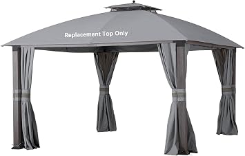 10X12 Replacement Gazebo Top,600D Polyester Waterproof Shade Canopy | JANCANOPY 12X10 Replacement Gazebo Top for Eagle Brooke Gazebo Model A101007600, A101007603, A101007604, Grey