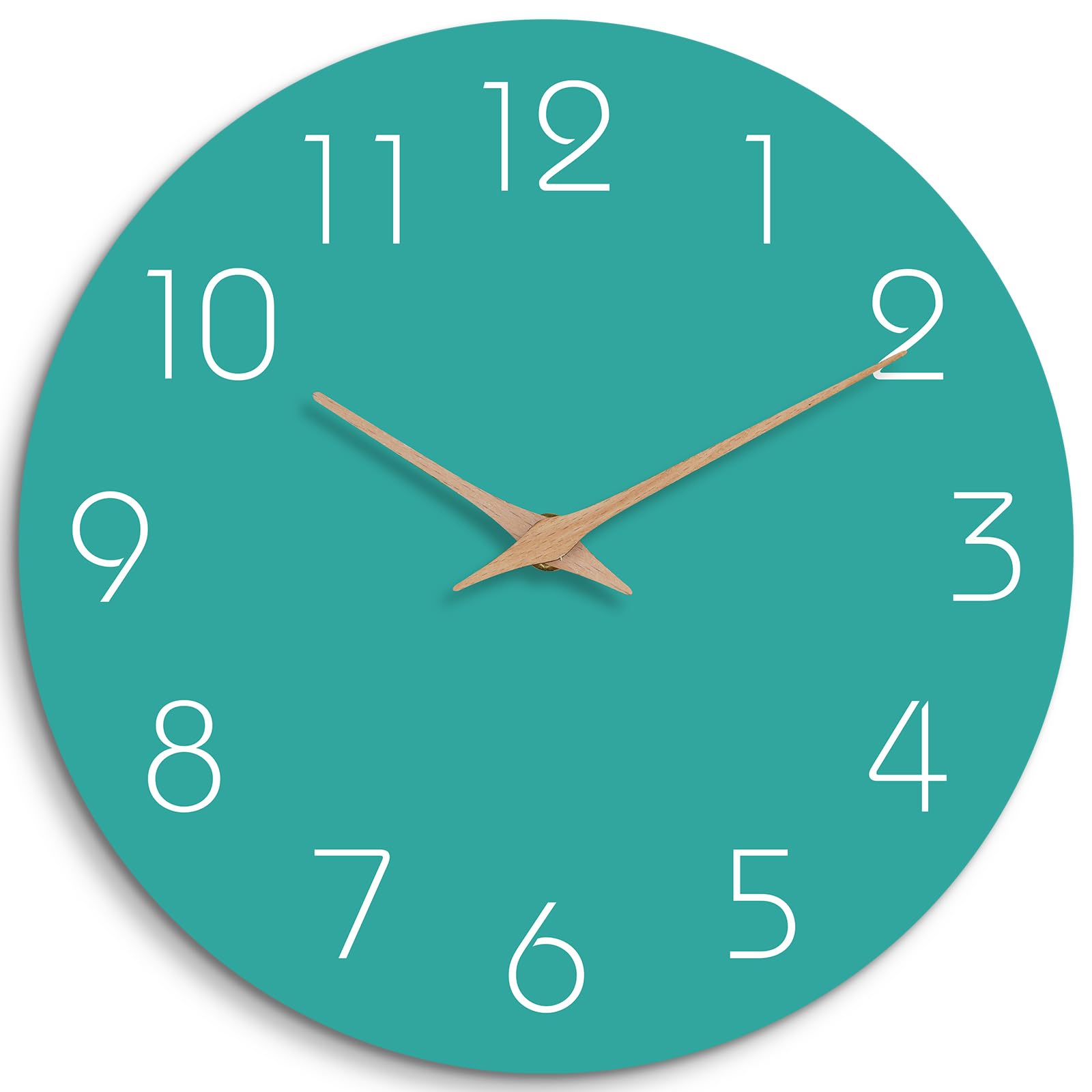 Mosewa Modern Wall Clock - Silent Non-Ticking 10 Inch Wall Clocks Battery Operated - Wooden Clock Decorative for Kitchen,Home,Bedrooms,Office(10" Teal)