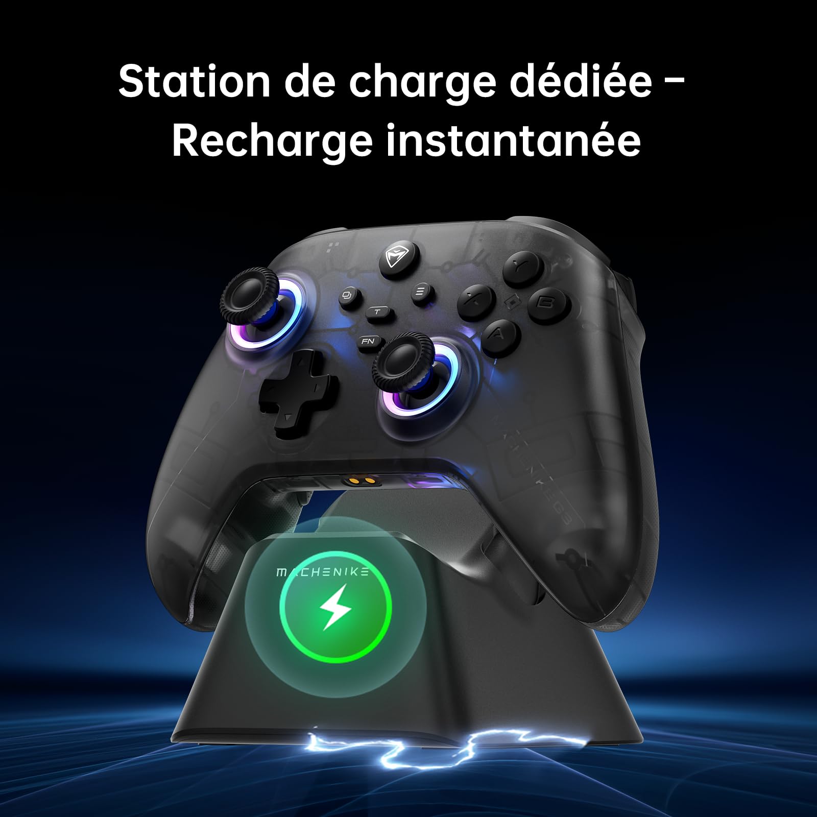 Machenike G3V2 Manette Sans fil PC, 2 Joystick à Effet Hall Réglable, 2 Boutons Programmables, Lumières RGB Multicolores, Pour PC/Switch/iOS/Android, Batterie 1000mAh, Charge Station(Noir, PE-Upgrade)