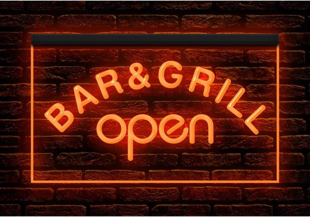 110023 Bar & Grill Open Cafe BBQ Restaurant Shop Store Display LED Light Neon Sign (16" X 12", Yellow)