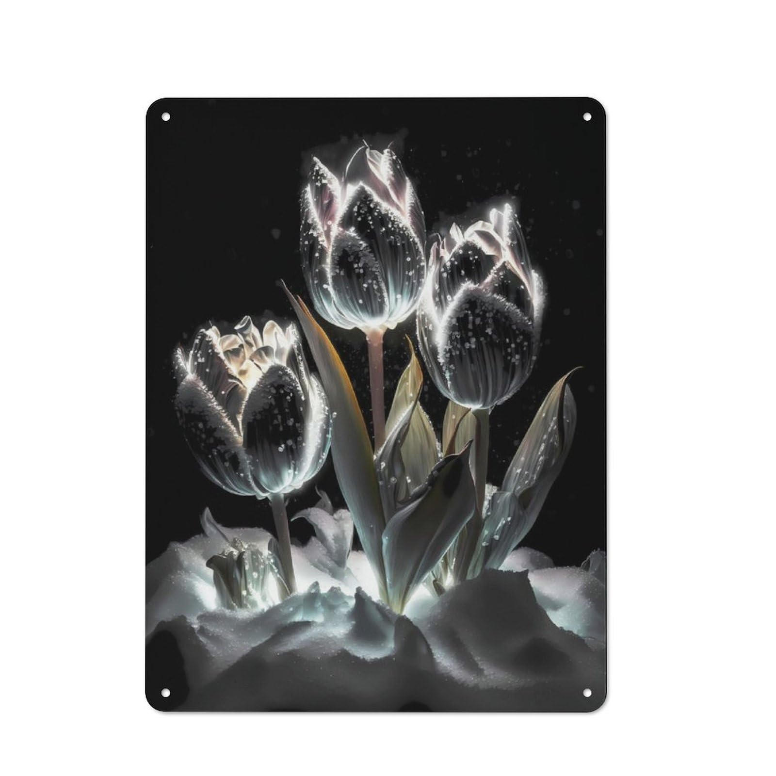 Junmoney Black Tulips Flowers Snow Metal Wall Sign 40X30cm Featuring For Workshop Wall, Suited To Metal Sign Collectors