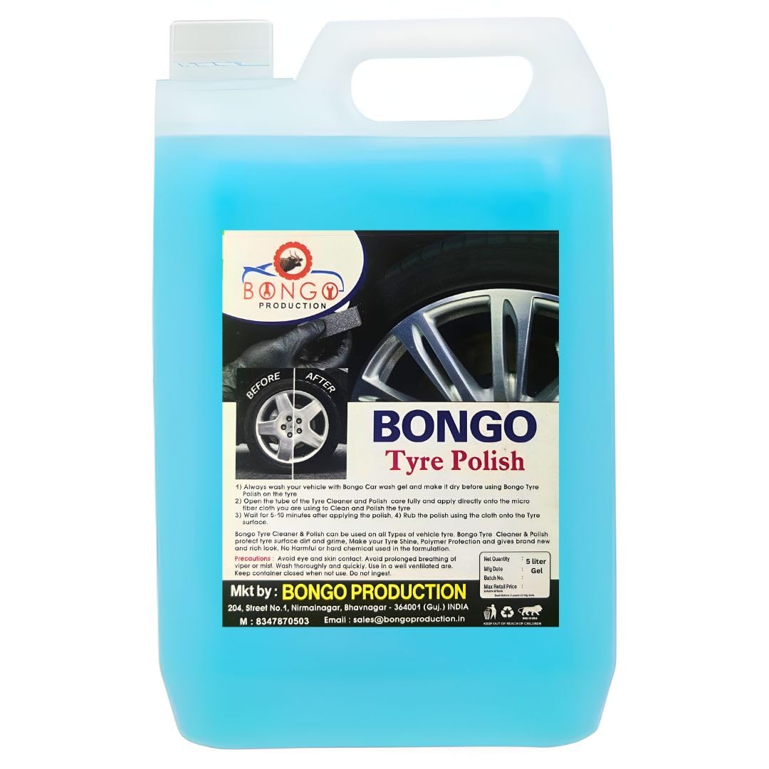 Bongo Tyre Polish for Car and Bike (5L) Gel | Gives Lustrous Dark | Long Lasting | Super Black Shine - Non-Greasy | Super Hydrophobic (LIGHT BLUE)-image-24