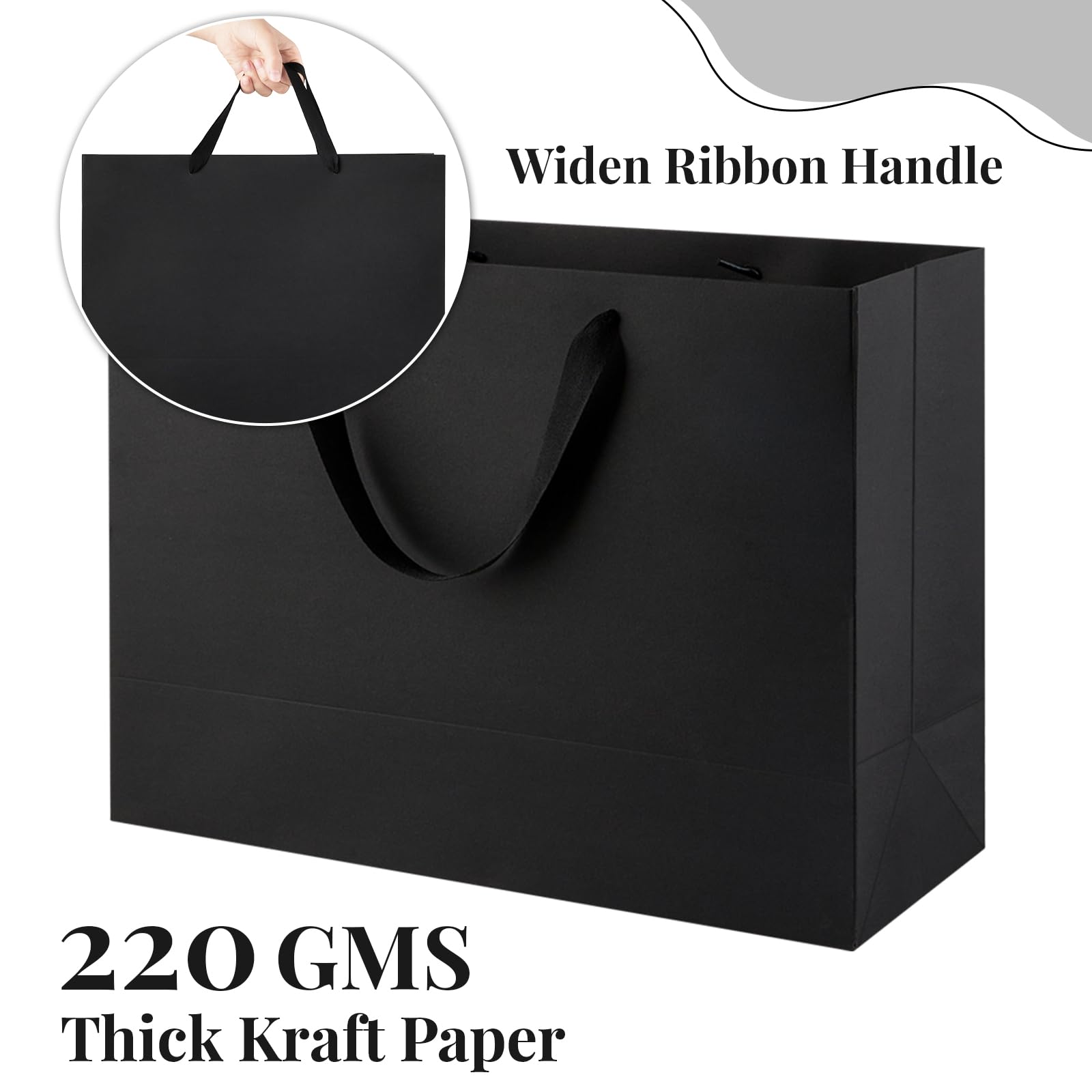 Ohuimrt 12-Count Extra Large Black Gift Bags with Tissue Paper, 16x6x12 Inch Premium Matte Black Paper Bags with Handles for Party Shopping Birthday Wedding