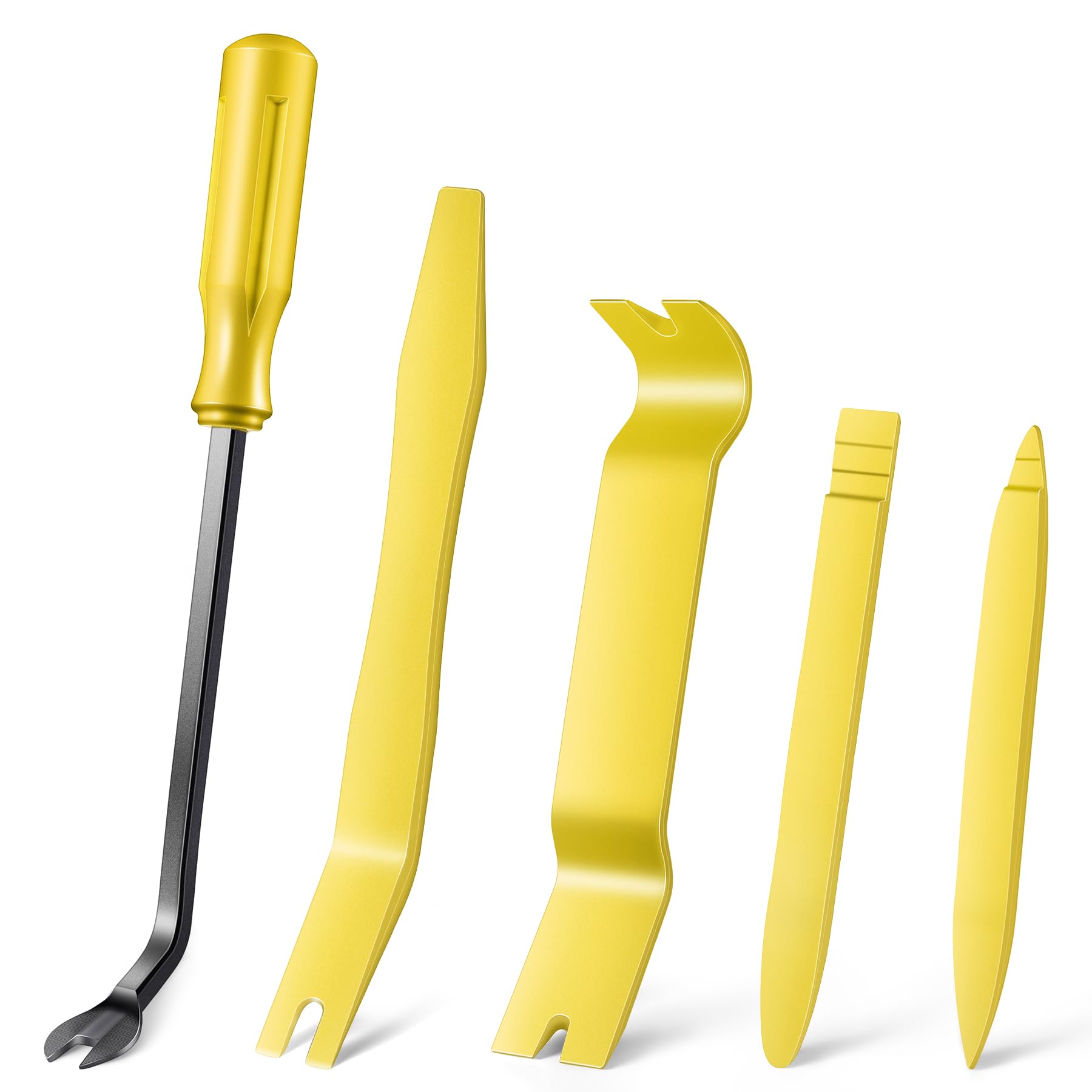 LivTee 5 pcs Auto Trim Removal Tool Kit, No Scratch Plastic Pry Tool Kit - Interior Door Panel Clip Fastener Removal Set for Vehicle Dash Radio Audio Installer (Yellow)