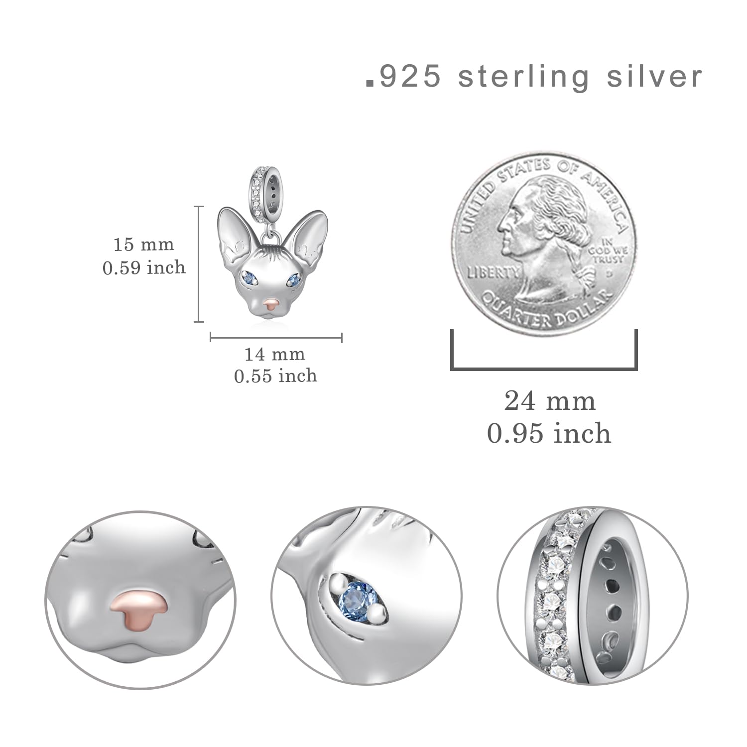 Sphynx Cat Charms pour Bracelets 925 argent Sterling Charm chats sans poils Charms Sphynx Cat cadeaux pour les femmes