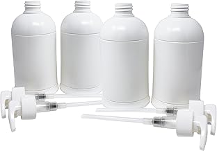 4 x White 500 ml Food-Grade PET Bottle with 1 ml Dosing Pump, for Food and Cosmetics, 150 mm Tube and 28 mm Screw Cap, Empty Bottles for Filling, Filling Bottles