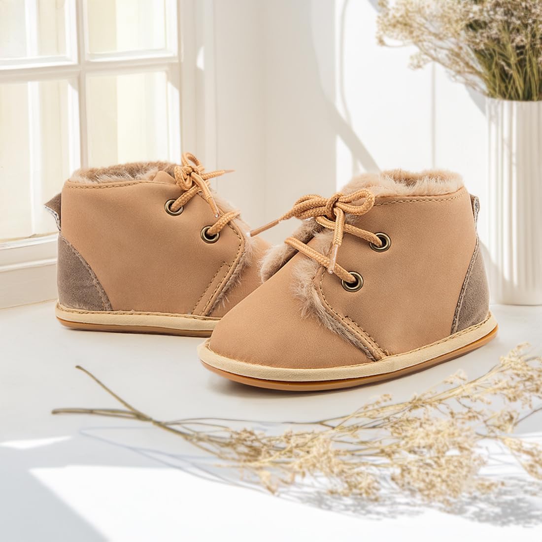 CENCIRILY Baby Booties Newborn Girl Boy shoes Infant Fleece Cozy Fur Lining Winter Warm Ankle Boots Rubber Sole Anti-Slip Prewalker Boots
