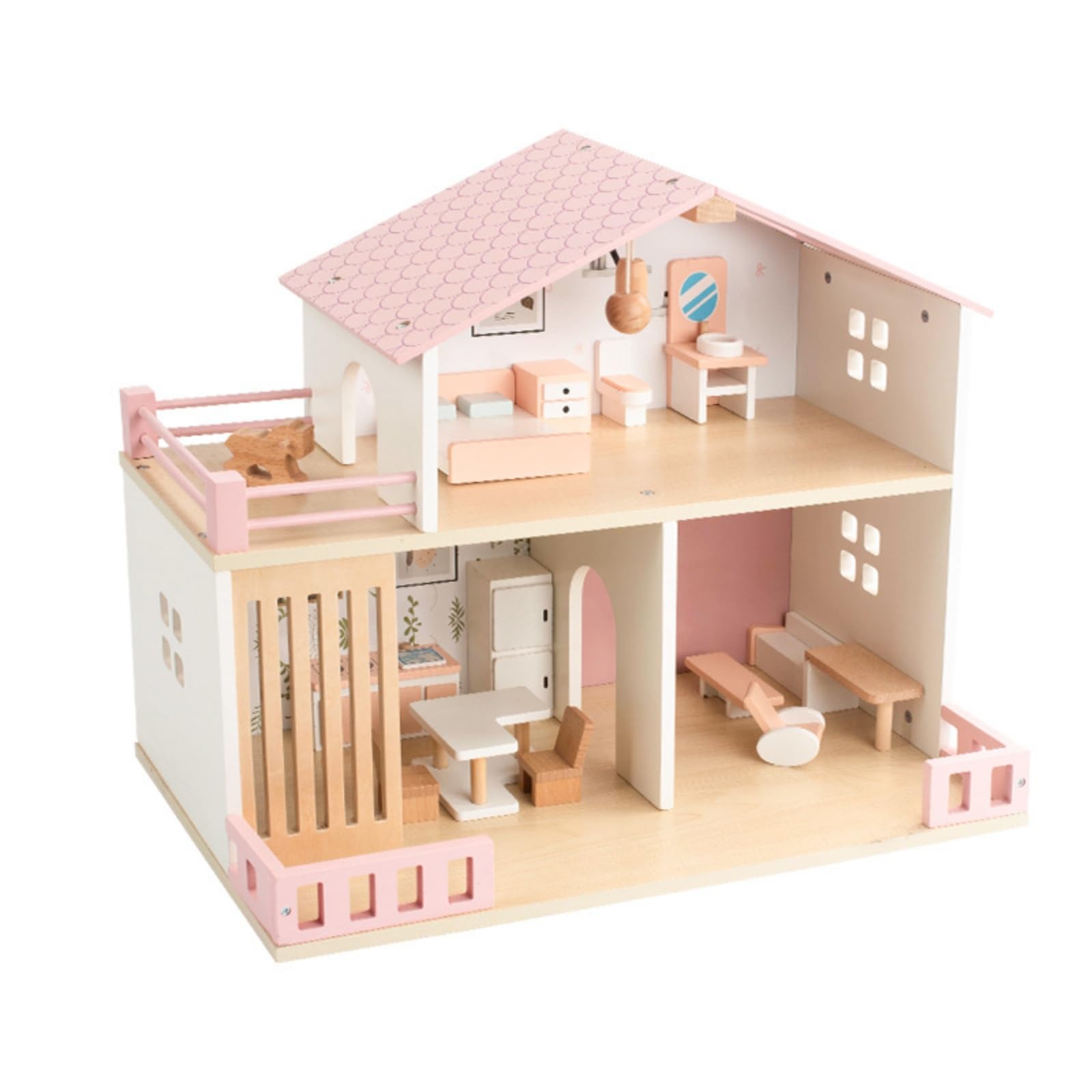 Offenes Puppenhaus Puppenresidenz Zweistöckig Fördert Fantasie Villa-Puppenhaus für Rollenspiel, Kinder