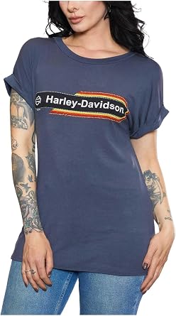 Harley-Davidson Womens Nightster Fold-Up Short Sleeve Crew-Neck Tee - Gray