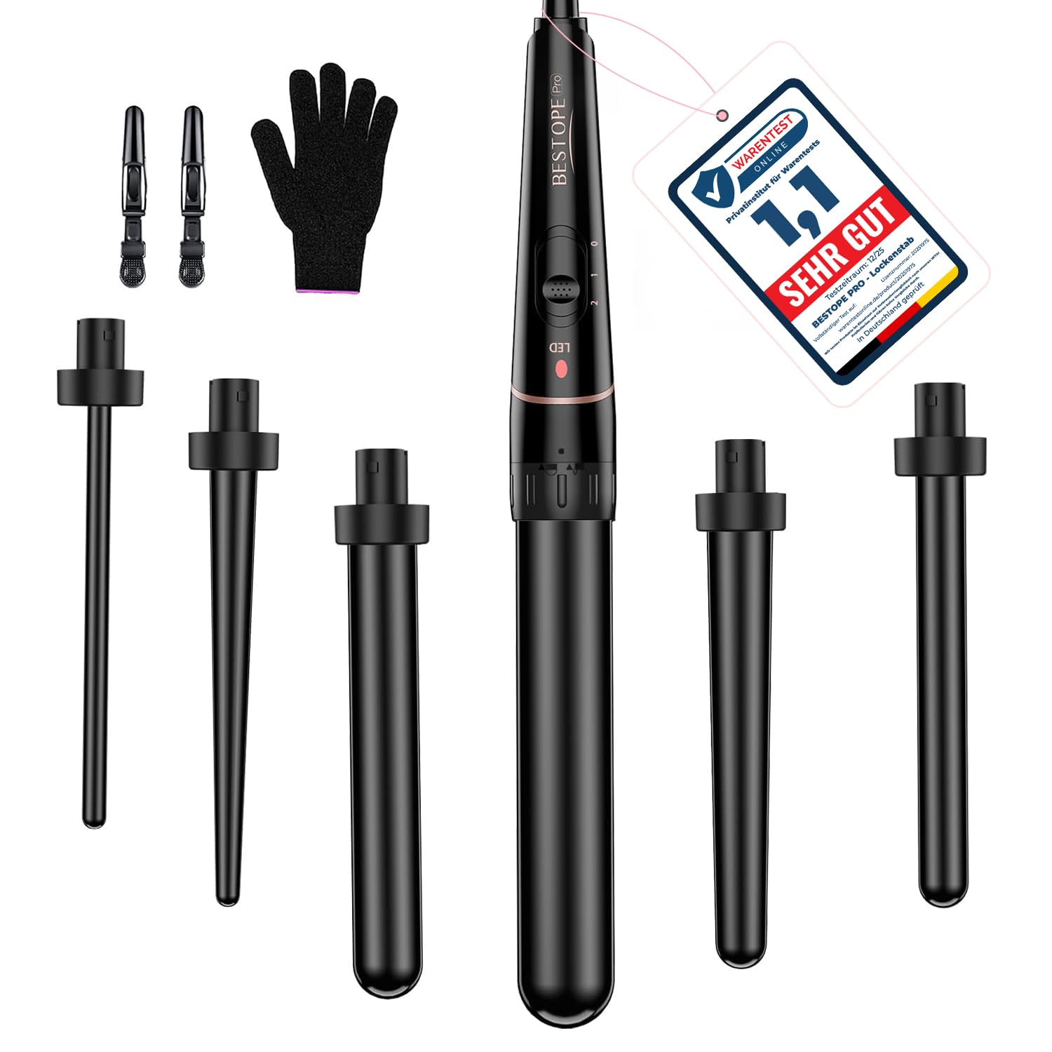 BESTOPE Lockenstab 6-in-1 Set mit Turmalin-Keramik, 110-220 V