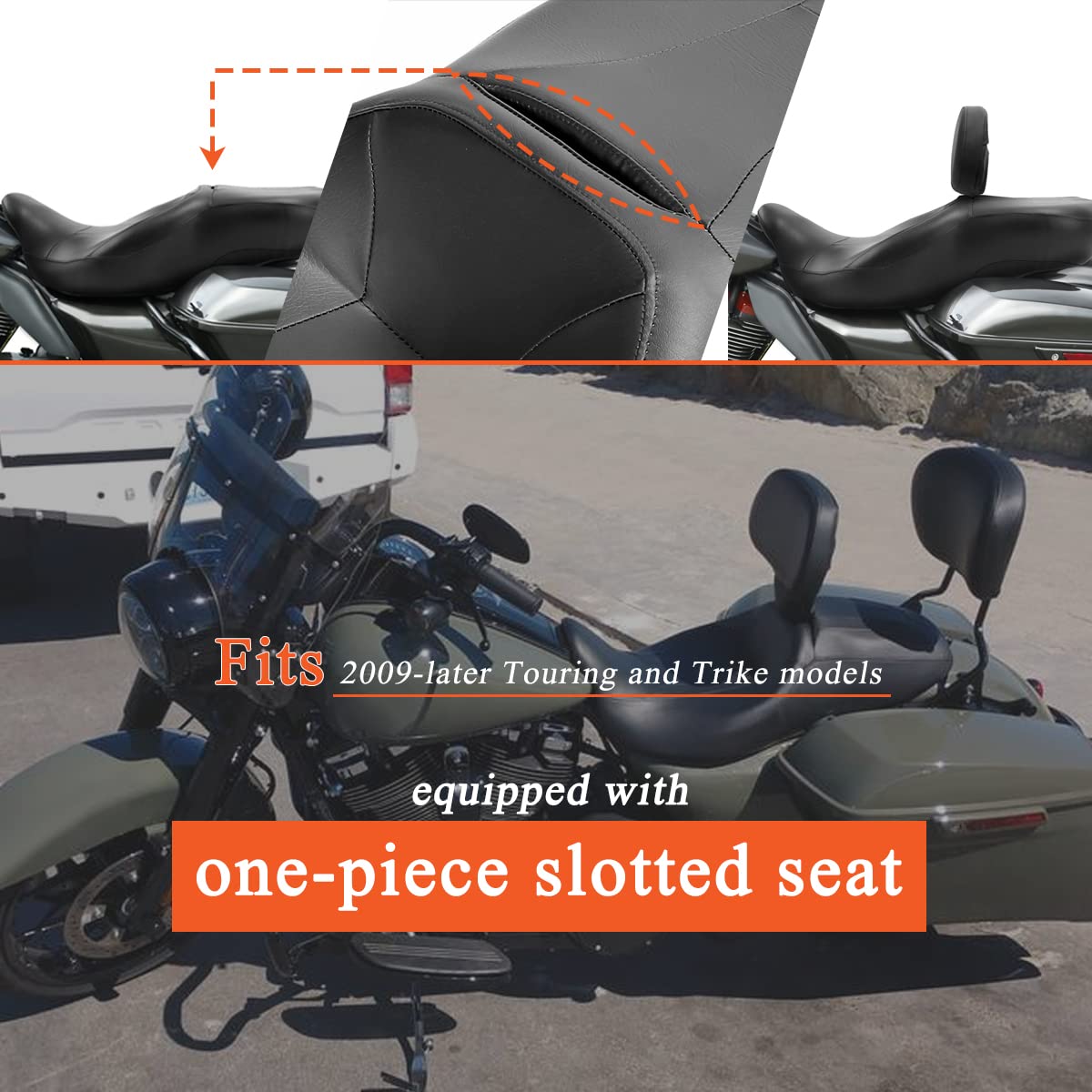 Kit de dossier réglable Hokuotolite, coussin de dossier détachable pour conducteur de moto/coussinet de dossier avec couture pour Harley Touring Electra Glide CVO Road Glide Road King Street Glide