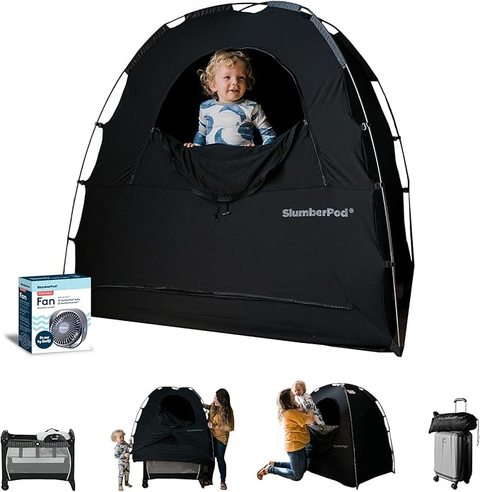 SlumberPod and Fan Combo 3.0, Portable Privacy Pod Blackout Canopy Crib