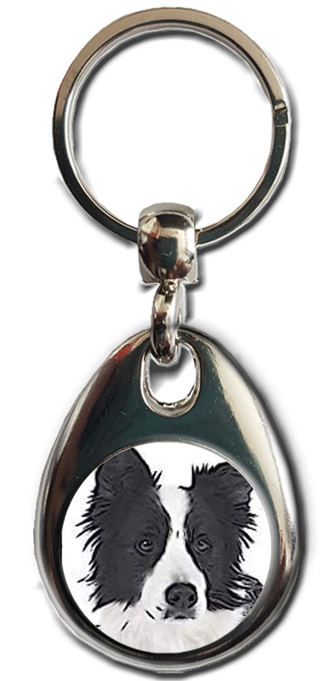 Kazmugz Multicolor Border Collie Dog Keyring. Heavy Quality Metal Gift Keyring. Double Sided Keychain. Puppy Dog Pet Gift.