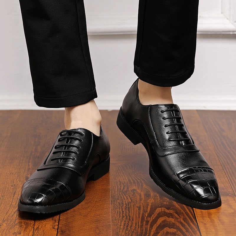 Men's Vintage Leather Platform Oxfords - Classic Lace Up Breathable Business & Wedding Dress Shoes Non-Slip Derby for Men2