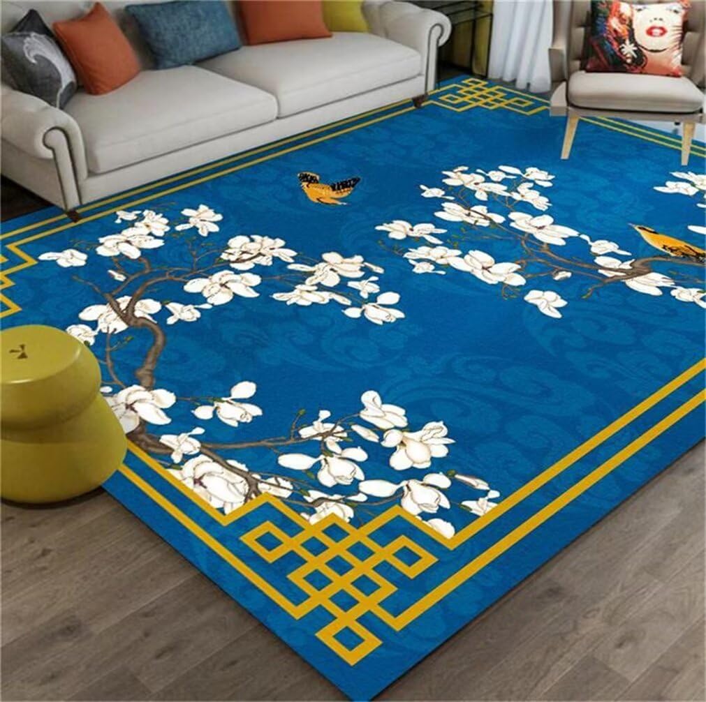 Tapis facile à nettoyer bleu oriental grand format 200x300