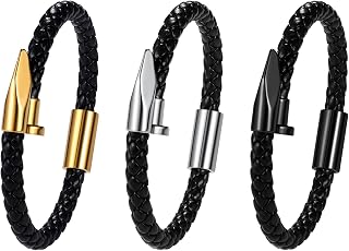 JewelryWe Genuine Leather Braided Rope: Unisex Nail Decor Open Bracelet for Men and Women Magnetic Clasp Bracelet Black Leather with Accents