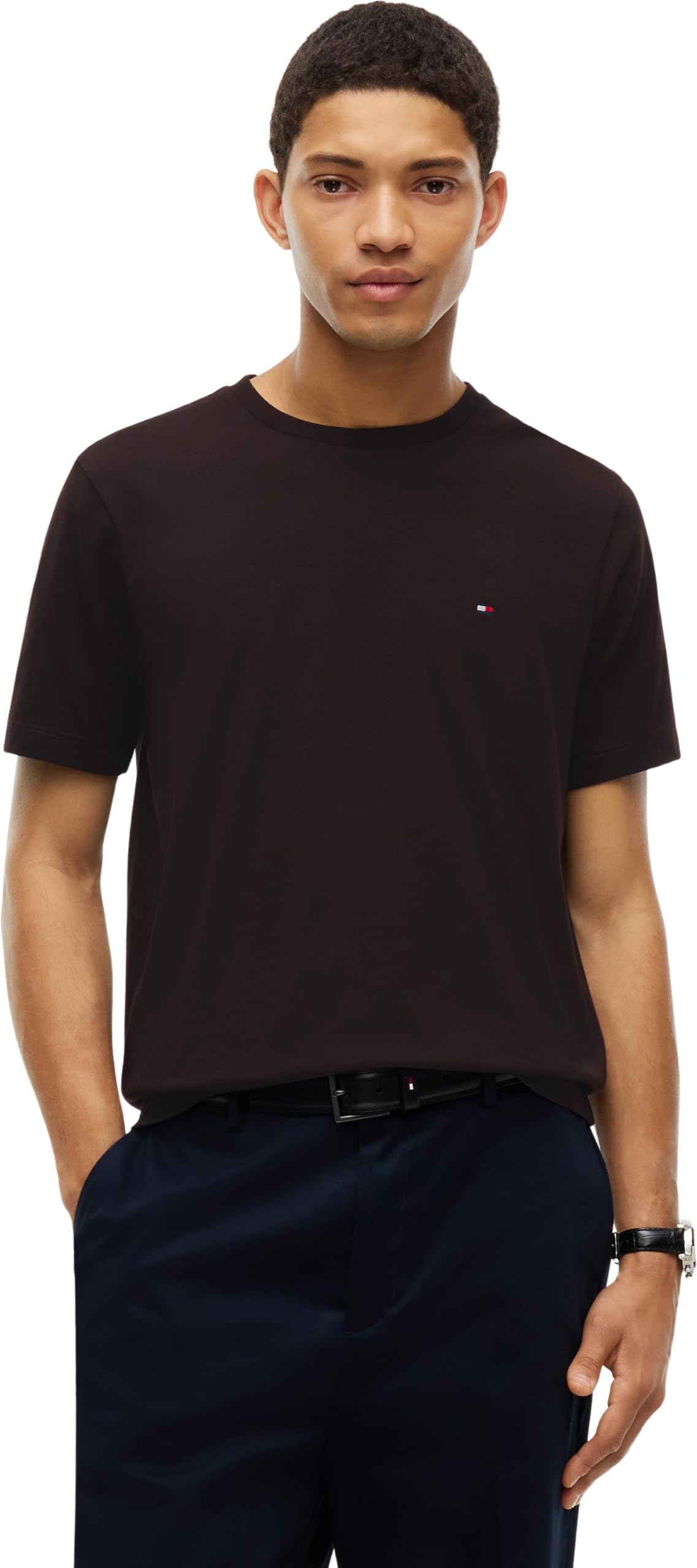 Tommy Hilfiger Men's, Ess Seasonal Reg Fit Solid Tee Mw0Mw39995, S/S T-Shirt, Chocolate, S