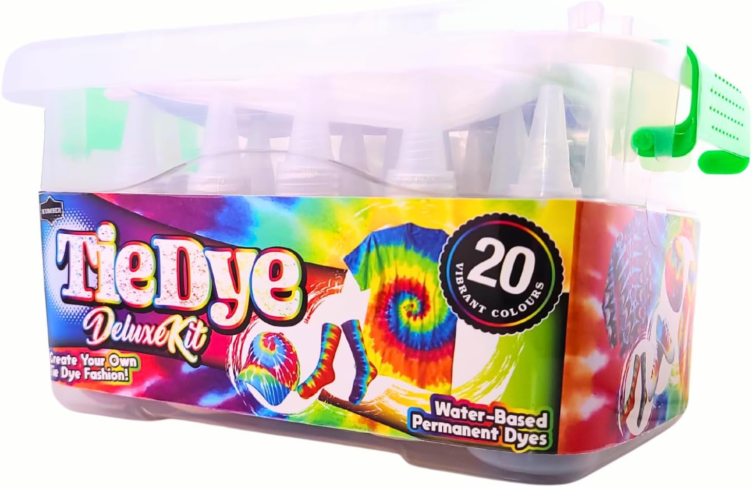 KUMBER Tie Dye Kit Kids - 20 Colours with Surface Cover, 100 Rubber Bands, 20 Gloves, and Instruction Manual - Art and Craft Kit for Kids and Adults - Fabric Dye for Clothes, Games & Activities