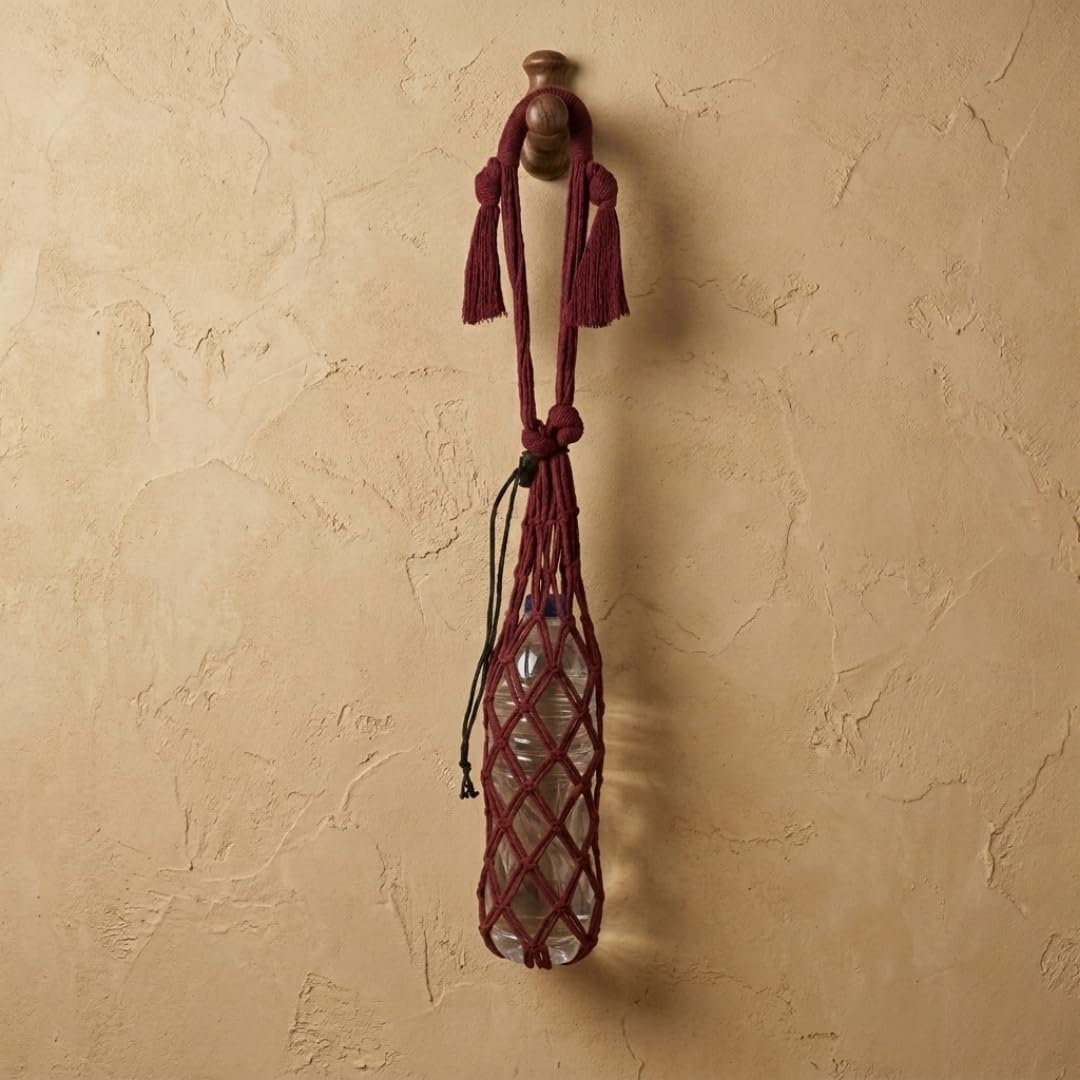Flat Base Bottle Hanger – Eco-Friendly & Lightweight | Fits 500ml to 1.25L Bottles | Made with 100% Cotton Cord | Single-Strand Design | 28–30 Inches Length | Flat Base | Maroon Colour-image-32