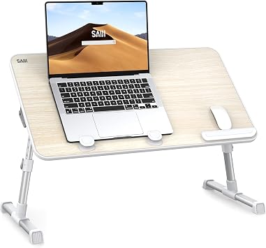Laptop Desk Table, SAIJI Adjustable Laptop Stand, Portable Lap Desks with Foldable Legs, Notebook Standing Breakfast Tray Reading Desk for Sofa Couch Bed Floor Teak,Medium Size