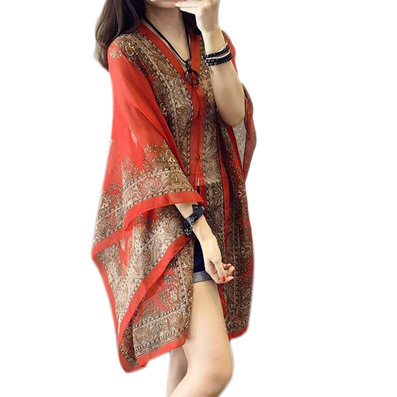 Châle Anti-UV Été Femme – Cardigan Mousseline De Soie Transparent Épaules Dénudées – Style Boho Chic Imprimé