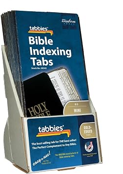 Tabbies Mini Gold-Edged Laminated Bible Tabs, 20-Pack Display, 1/2x1/4in
