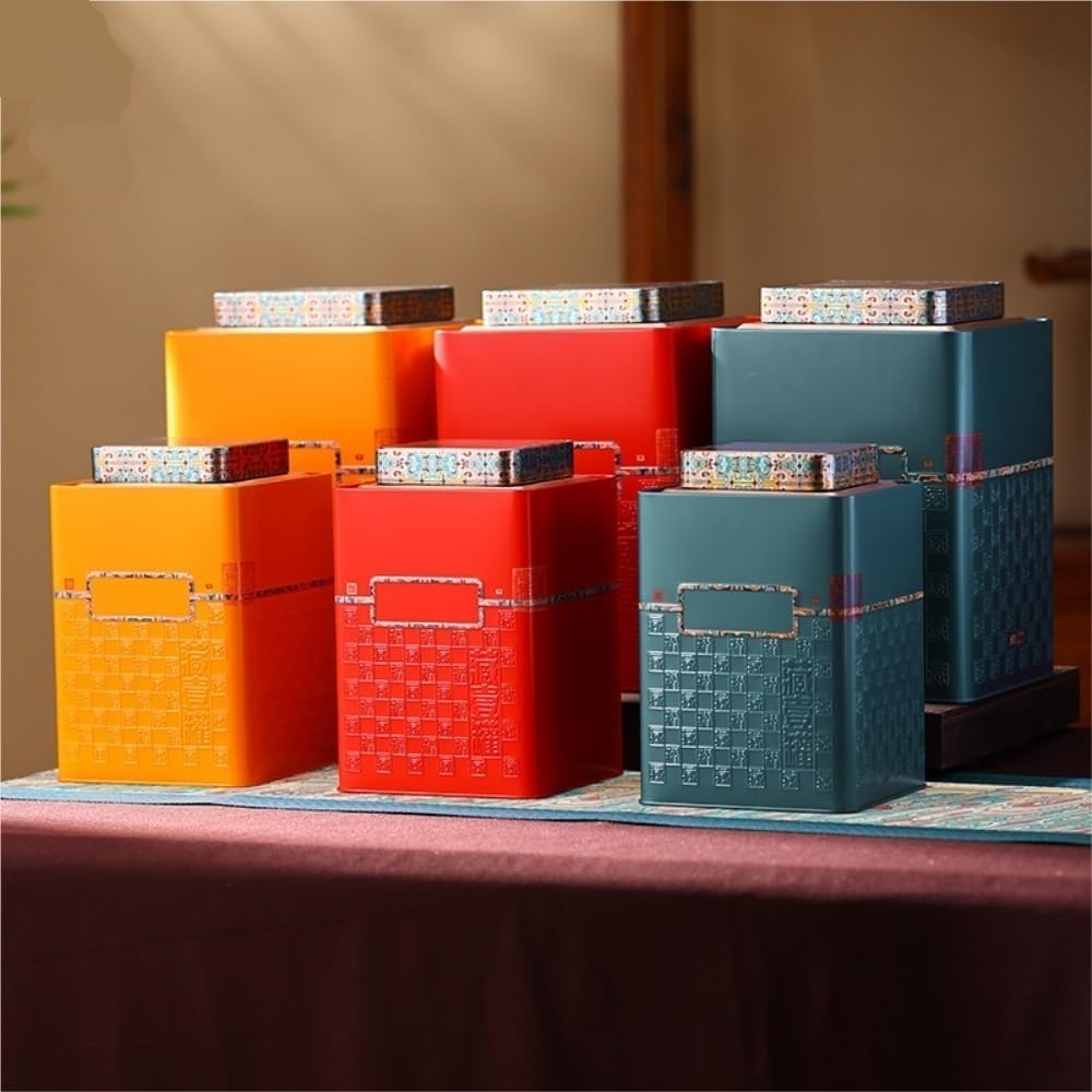 SONGCHAO Sugar Jar Bulk Tea Storage Jar Large Capacity Square Tinplate Jar Empty Jar Storage Jar Tea Set Single Jar Gift Box Set Tea Canister(A,Large)