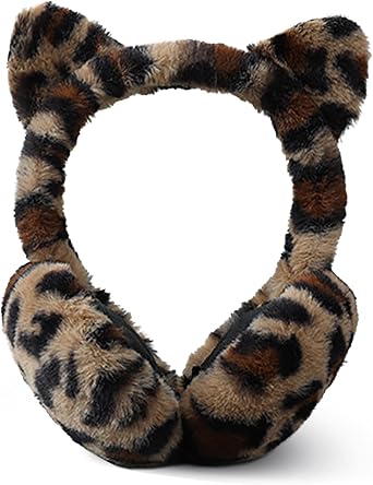 Women Leopard Earmuff Plush Thermal Ear Muff Winter Furry Foldable Earmuff Fashion Print Anti-Cold Ear Covers