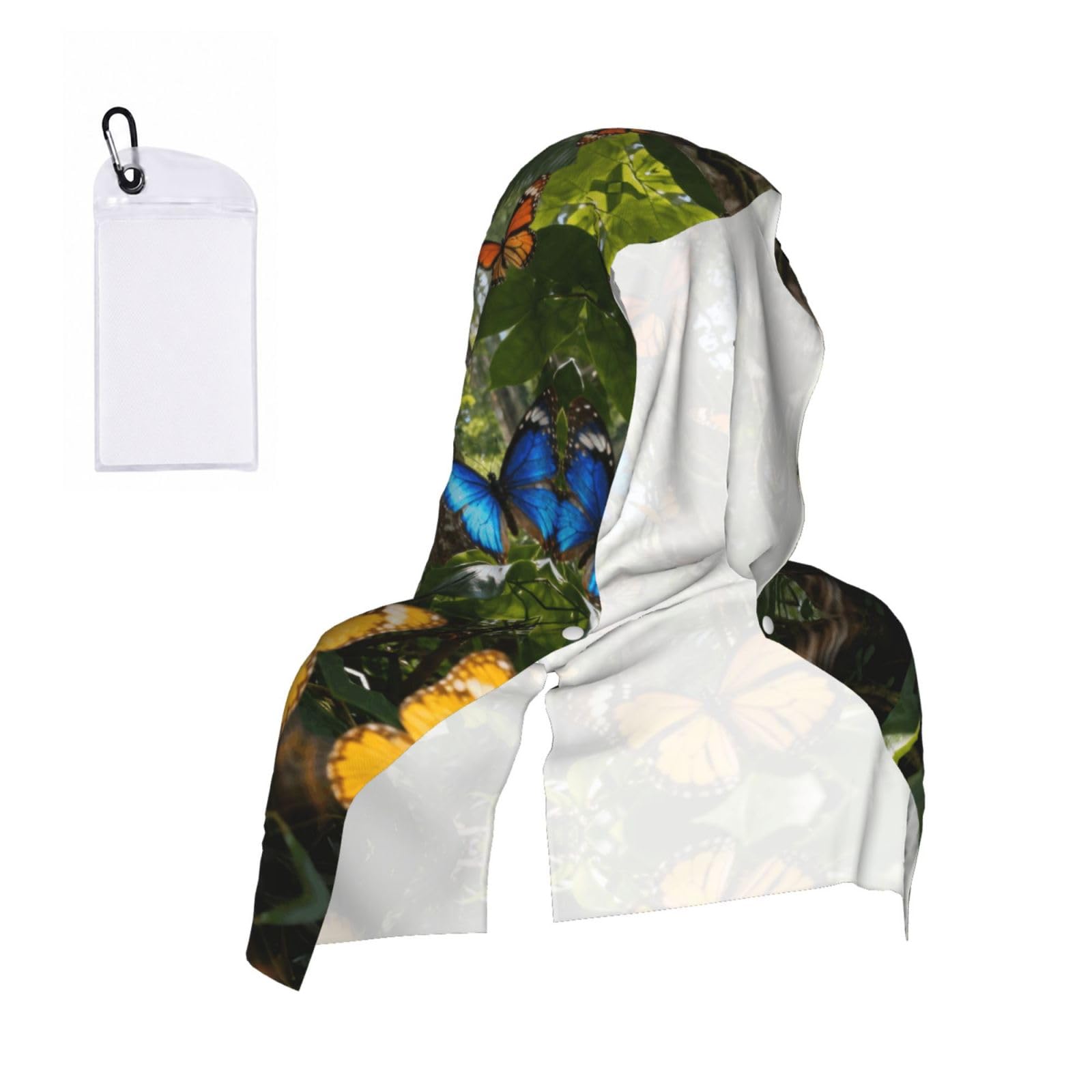 CNTDBU Butterfly Print Cooling Towel Hooded-Instant Chill Neck Cover for Sports, UV Cooling Rag for Running Gym