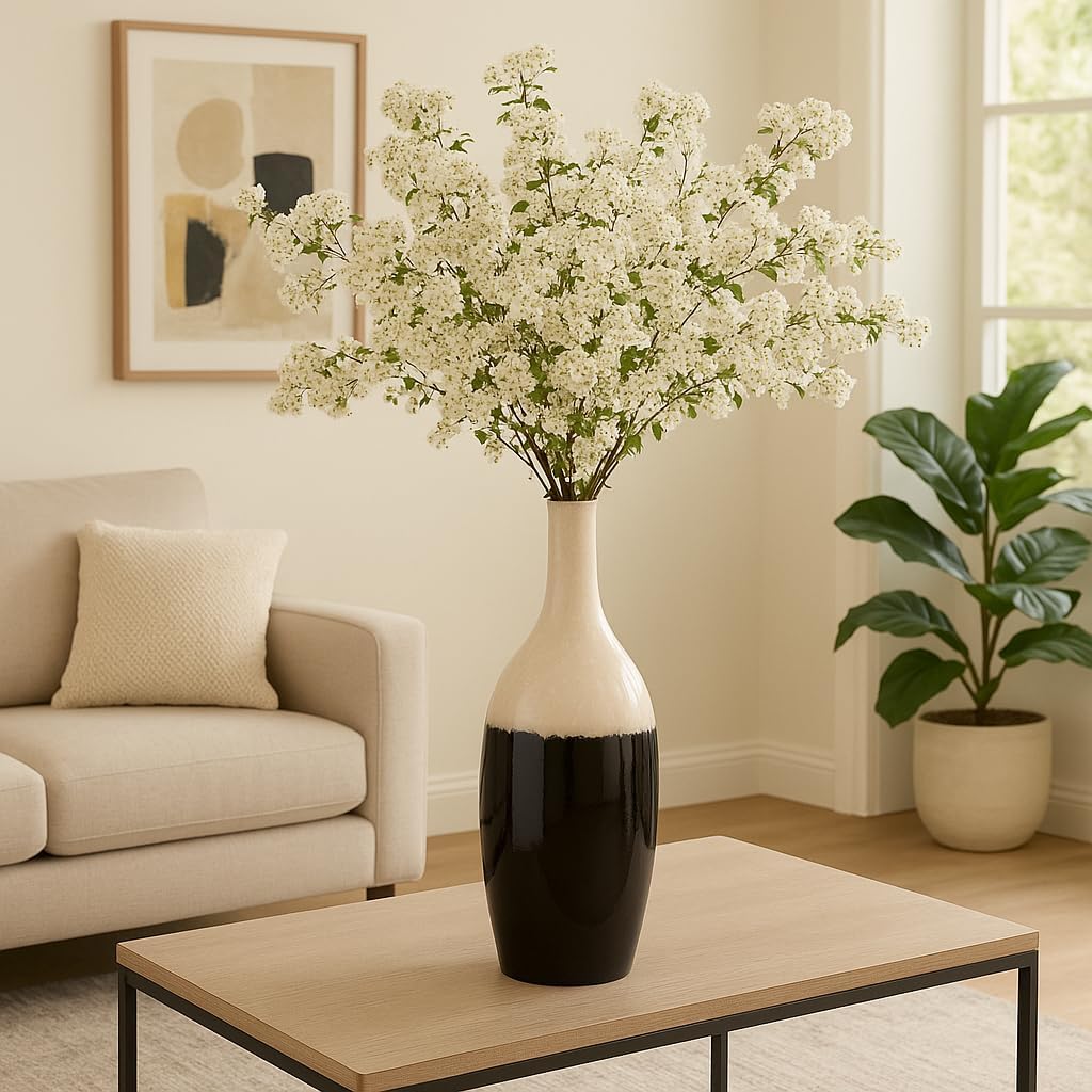 Ceramic Vase for House and Bedroom Decor– Elegant Flower Vase for Table and Room Accent – Modern Floor Piece for Living Room, Home, and Office Decor Display - 31" White & Black
