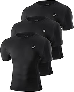 3 Pack Kompressionsshirt Herren Kurzarm, Funktionsshirt Schnelltrocknend Sportshirt Atmungsaktiv Laufshirt Männer Kurz Compression T-Shirt Baselayer Top für Fitness Laufen Gym