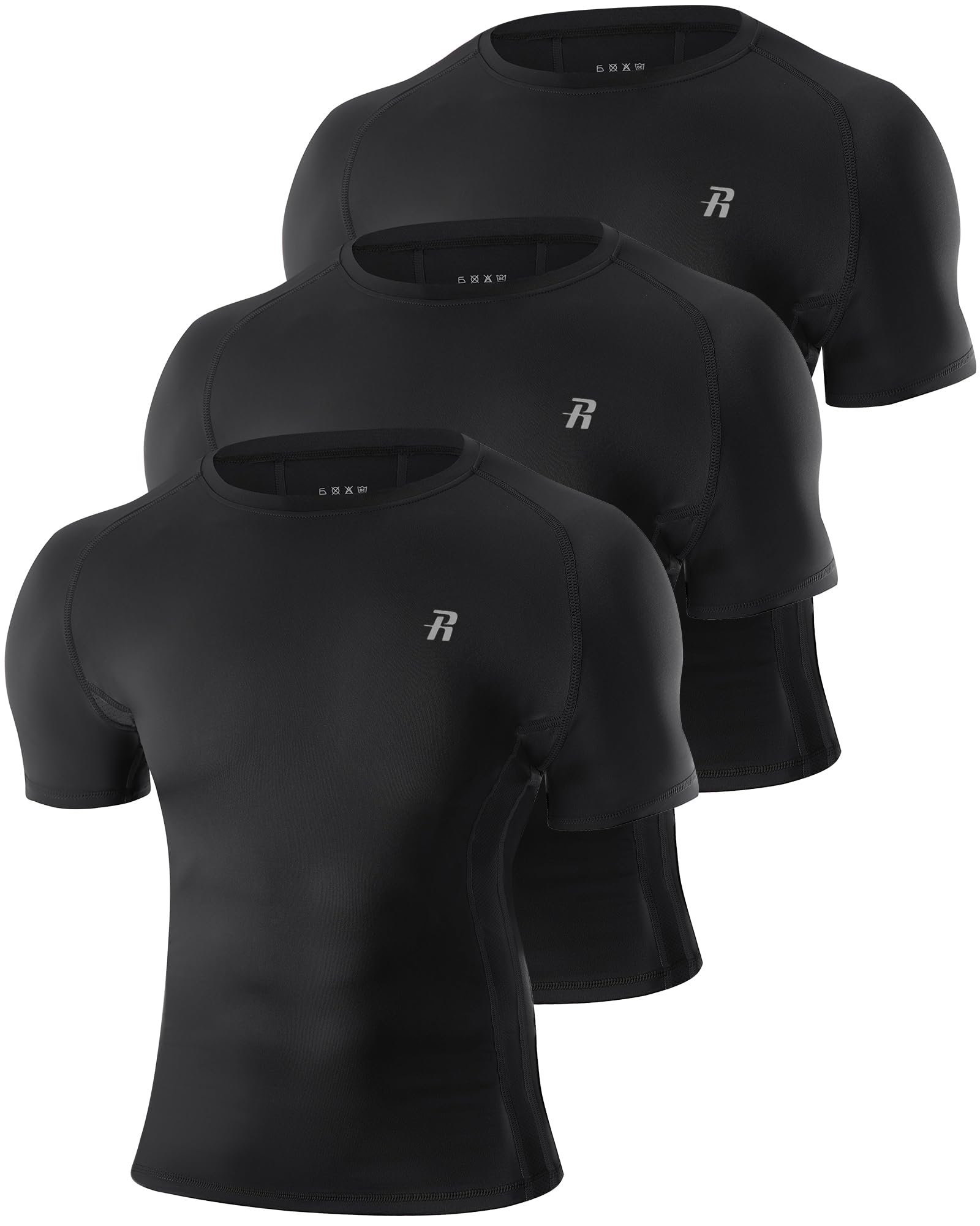 Runhit 3 Pack Kompressionsshirt Herren Kurzarm, Funktionsshirt Schnelltrocknend Sportshirt Atmungsaktiv Laufshirt Männer Kurz Compression T-Shirt Baselayer Top für Fitness Laufen Gym
