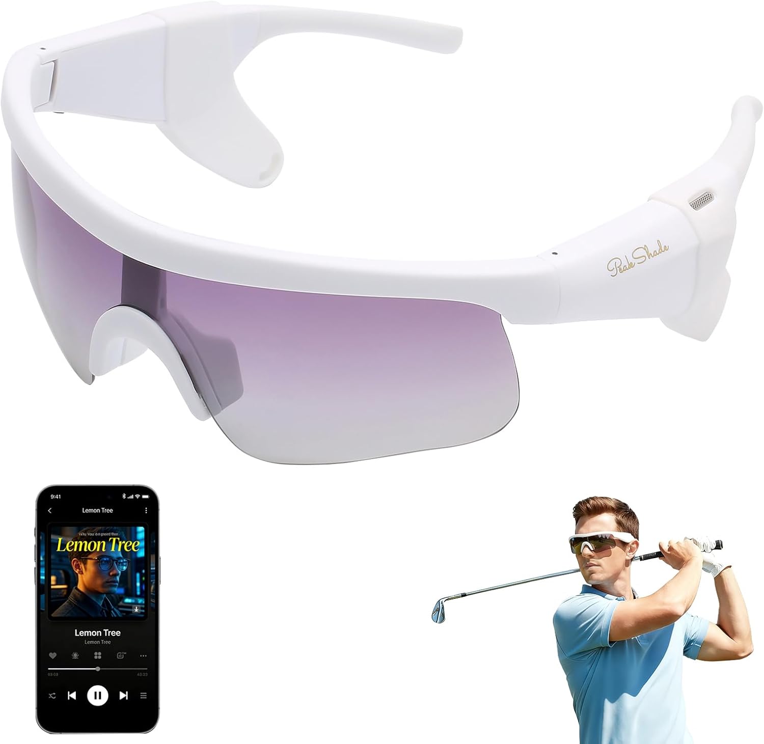 Smart Glasses for Men & Women, Bluetooth 5.3 Sports Sunglasses with Hands-Free Calls, Open-Ear Speaker, Polarized UV400, IPX5 Waterproof, Magnetic Charging for Running Cycling (White/Purple Gradient)