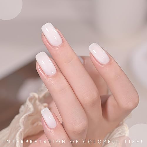 Miniatura 10 de GAOY Kit de esmalte de uñas de gel, 2 colores blanco lechoso gelatina rosa nude, juego de esmalte de gel UV transparente