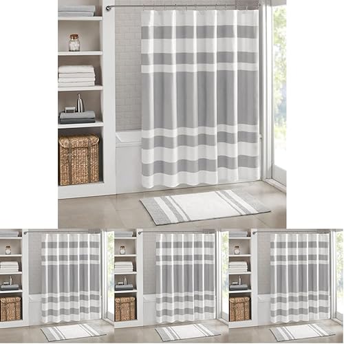 Miniatura 25 de Madison Park - Cortina de ducha, punto gofre, cortina de ducha de tela con control de humedad Scotchgard 3M, 36 x 72 pulgadas, blanco Blanco
