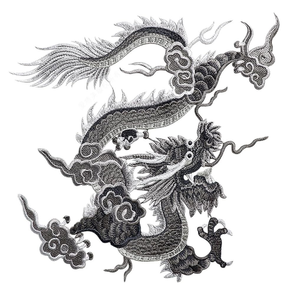 Locomo Large Chinese Dragon Patch Pair Sew On Back Patch 10.5" / 27cm King Royal Embroidered Applique Men Women Clothing Jacket Denim Backpack Decoration