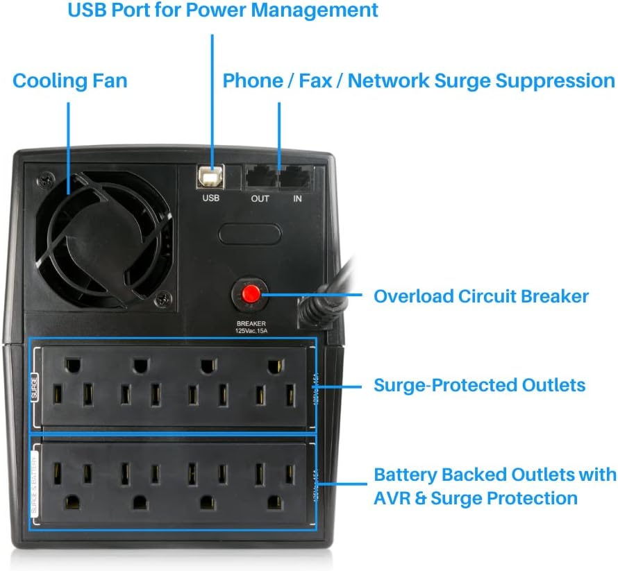 MARUSON 2000VA UPS, AVR, 735J Surge Protection, 8 Outlets, Line Interactive Uninterruptible Power Supply Battery Backup System, TUV Certified, 2000VA/1200W, PRO-2000LCD